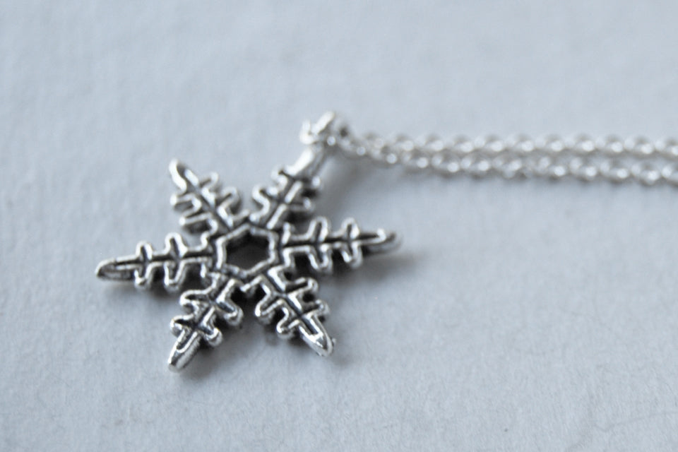 Silver Snowflake Necklace | Winter Snowflake Charm Necklace - Enchanted Leaves - Nature Jewelry - Unique Handmade Gifts