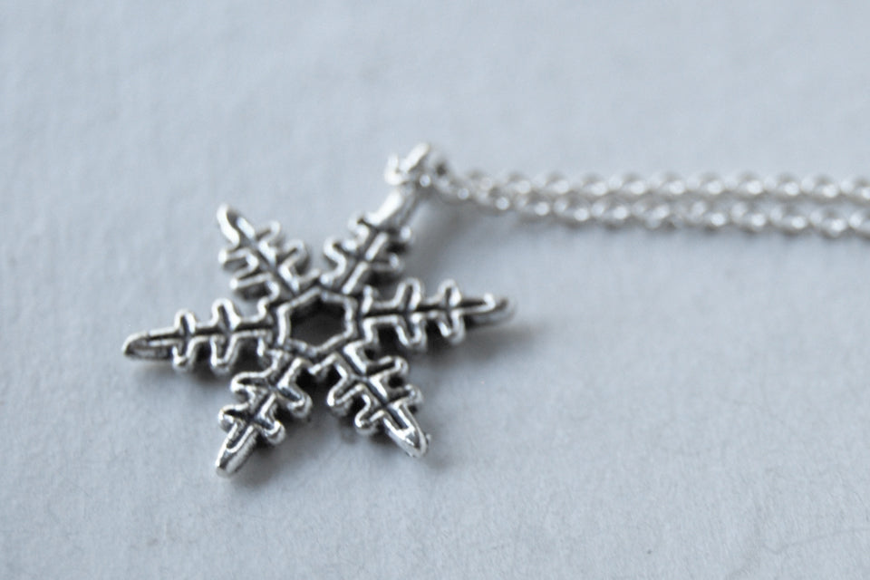 Silver Snowflake Necklace | Winter Snowflake Charm Necklace - Enchanted Leaves - Nature Jewelry - Unique Handmade Gifts