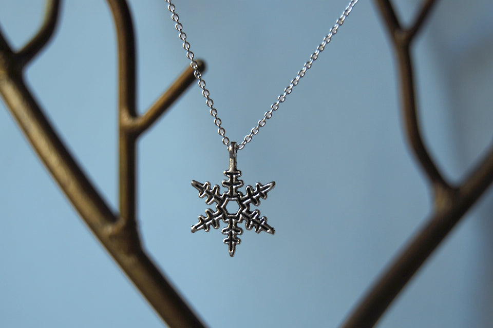 Silver Snowflake Necklace | Winter Snowflake Charm Necklace - Enchanted Leaves - Nature Jewelry - Unique Handmade Gifts