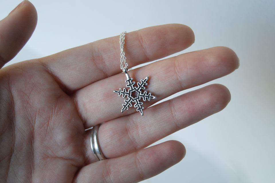 Silver Snowflake Necklace | Winter Snowflake Charm Necklace - Enchanted Leaves - Nature Jewelry - Unique Handmade Gifts