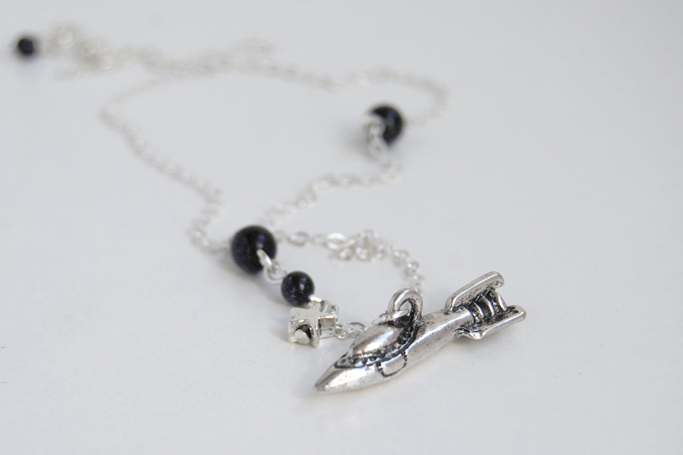 Spaceship Necklace | Silver Rocket Charm Necklace | Blue Goldstone Jewelry - Enchanted Leaves - Nature Jewelry - Unique Handmade Gifts