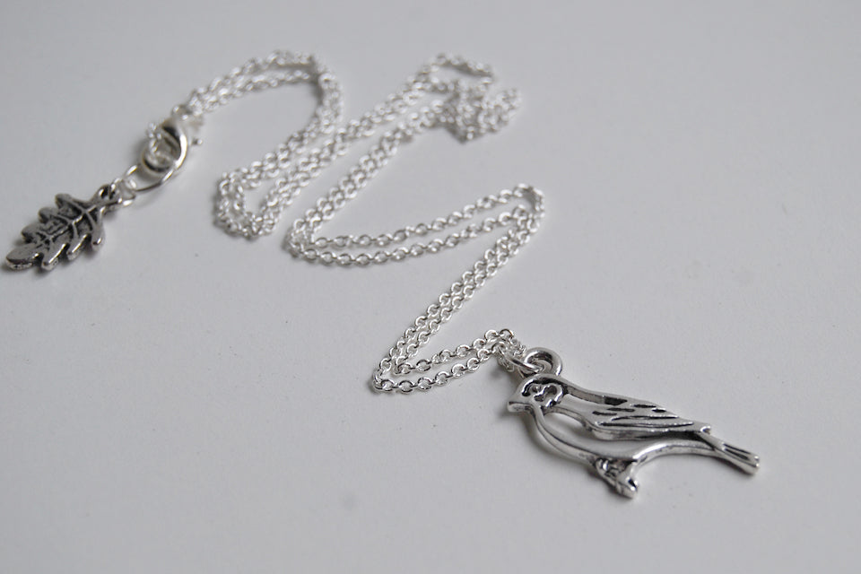 Silver Sparrow Necklace | Cute Bird Charm Necklace | Woodland Bird Necklace - Enchanted Leaves - Nature Jewelry - Unique Handmade Gifts