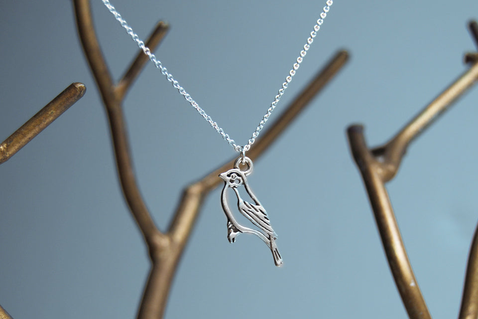 Silver Sparrow Necklace | Cute Bird Charm Necklace | Woodland Bird Necklace - Enchanted Leaves - Nature Jewelry - Unique Handmade Gifts