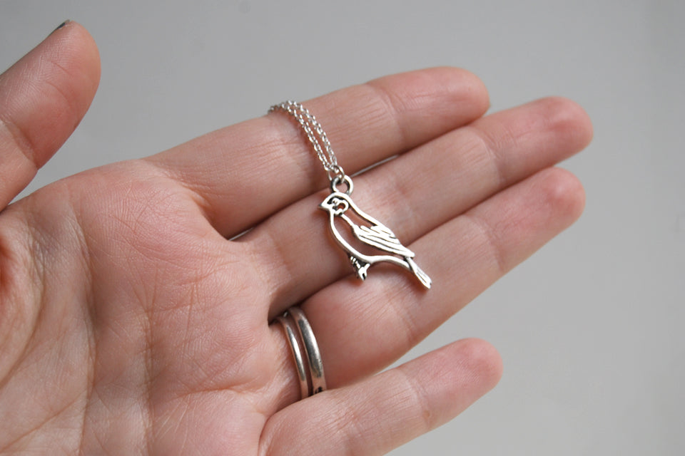 Silver Sparrow Necklace | Cute Bird Charm Necklace | Woodland Bird Necklace - Enchanted Leaves - Nature Jewelry - Unique Handmade Gifts