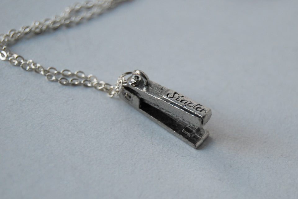 Pewter Stapler Necklace | Stapler Charm Necklace | The Office Jewelry - Enchanted Leaves - Nature Jewelry - Unique Handmade Gifts
