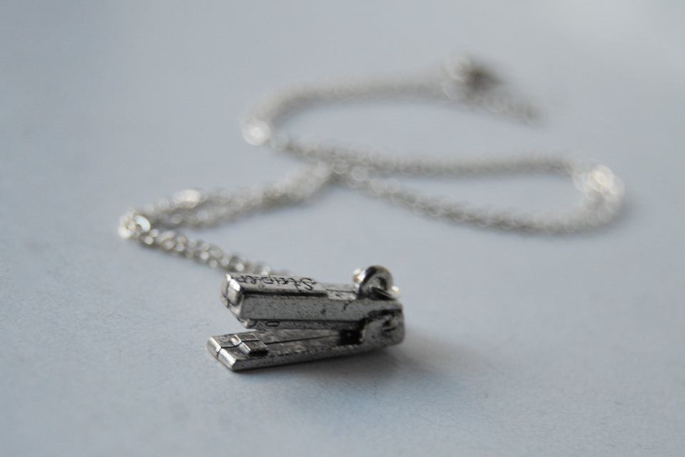 Pewter Stapler Necklace | Stapler Charm Necklace | The Office Jewelry - Enchanted Leaves - Nature Jewelry - Unique Handmade Gifts