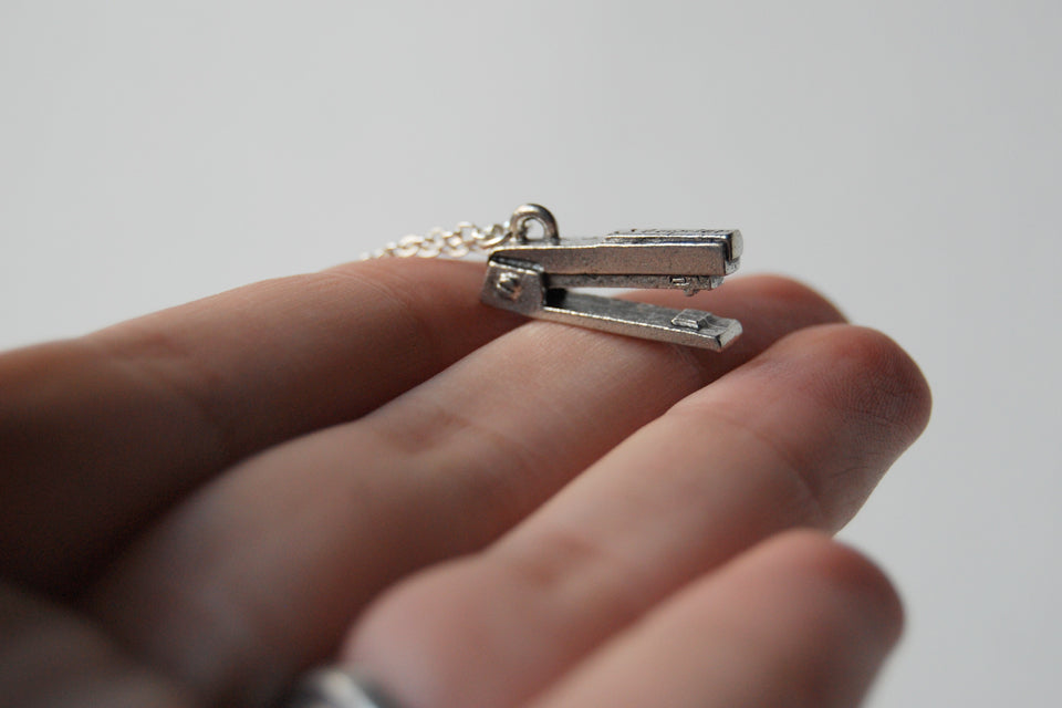 Pewter Stapler Necklace | Stapler Charm Necklace | The Office Jewelry - Enchanted Leaves - Nature Jewelry - Unique Handmade Gifts
