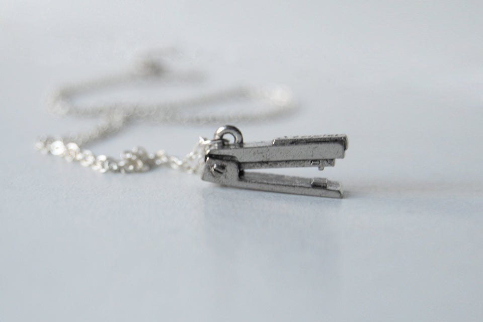 Pewter Stapler Necklace | Stapler Charm Necklace | The Office Jewelry - Enchanted Leaves - Nature Jewelry - Unique Handmade Gifts