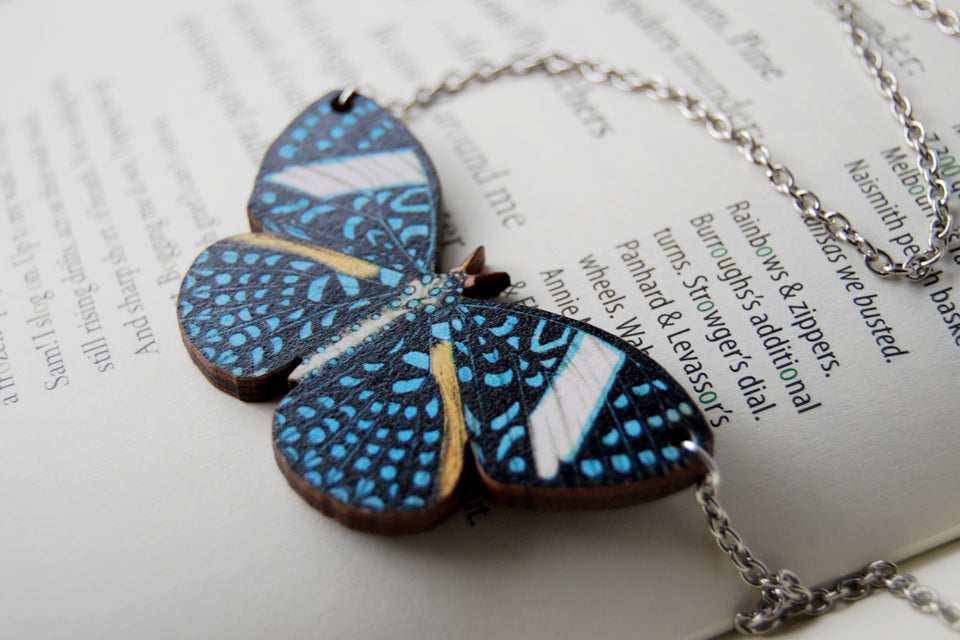 Starry Night Butterfly Necklace | Blue Butterfly Pendant | Woodland Butterfly Jewelry - Enchanted Leaves - Nature Jewelry - Unique Handmade Gifts