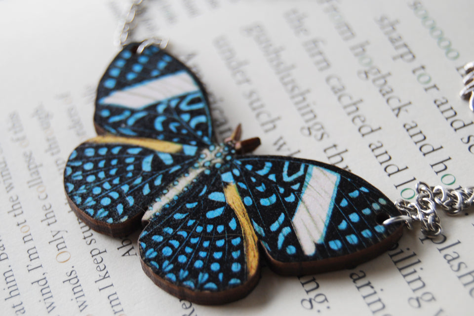 Starry Night Butterfly Necklace | Blue Butterfly Pendant | Woodland Butterfly Jewelry - Enchanted Leaves - Nature Jewelry - Unique Handmade Gifts