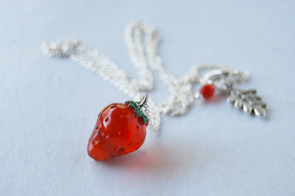 California Strawberry Necklace | Red Strawberry Charm Jewelry | Fruit Necklace - Enchanted Leaves - Nature Jewelry - Unique Handmade Gifts