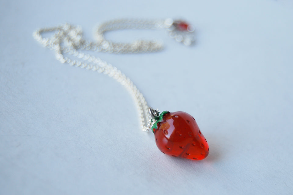 California Strawberry Necklace | Red Strawberry Charm Jewelry | Fruit Necklace - Enchanted Leaves - Nature Jewelry - Unique Handmade Gifts