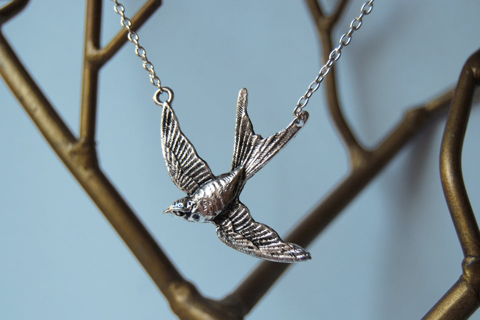 Swooping Swallow Necklace - Enchanted Leaves - Nature Jewelry - Unique Handmade Gifts