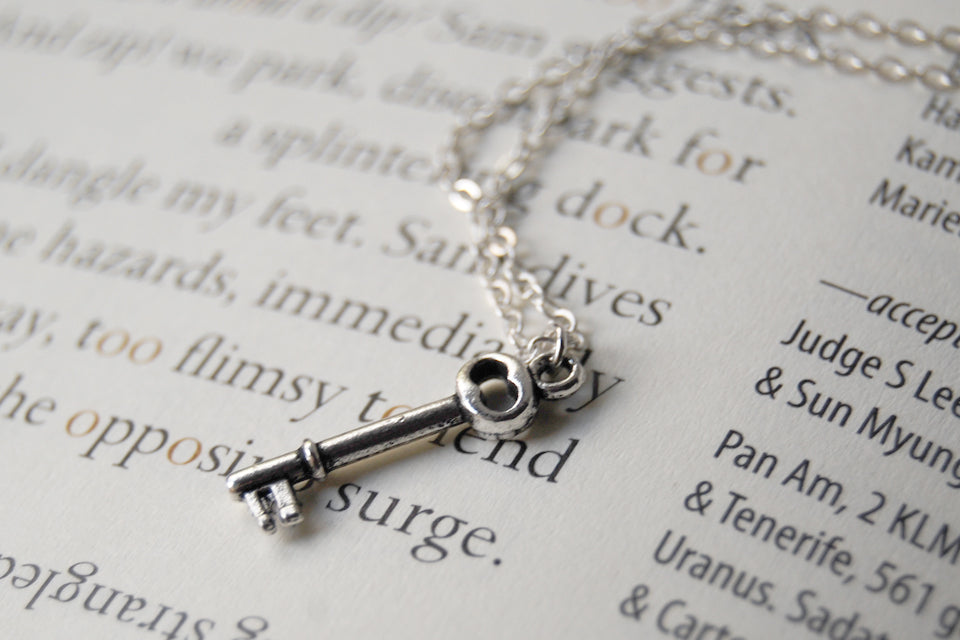 Teeny Tiny Skeleton Key Necklace - Enchanted Leaves - Nature Jewelry - Unique Handmade Gifts