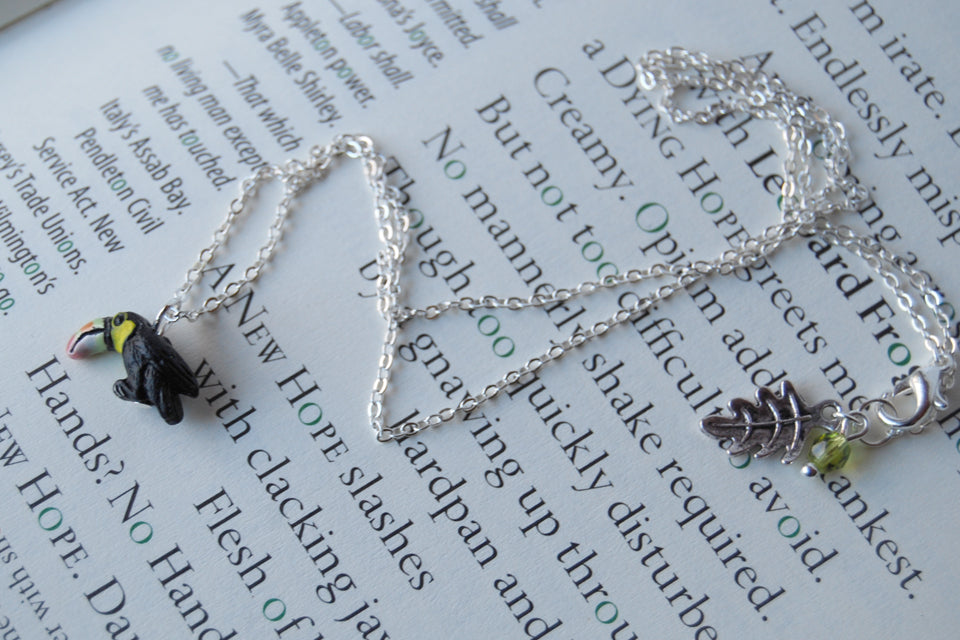 Tiny Toucan Necklace - Enchanted Leaves - Nature Jewelry - Unique Handmade Gifts