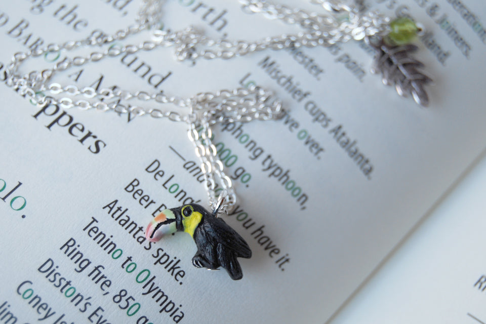 Tiny Toucan Necklace - Enchanted Leaves - Nature Jewelry - Unique Handmade Gifts