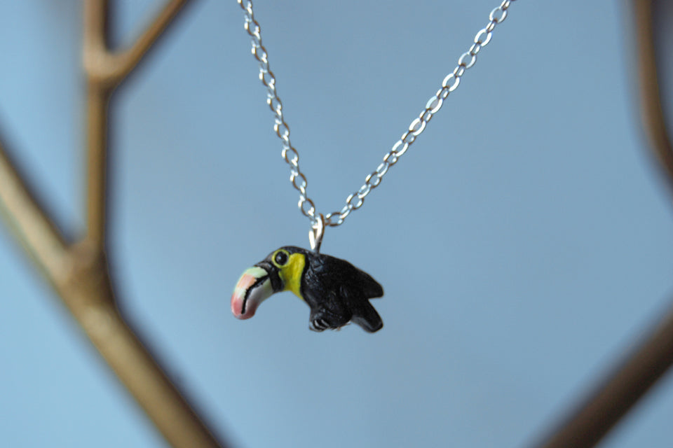 Tiny Toucan Necklace - Enchanted Leaves - Nature Jewelry - Unique Handmade Gifts