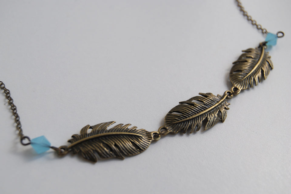 Triple Brass Feather Necklace - Enchanted Leaves - Nature Jewelry - Unique Handmade Gifts