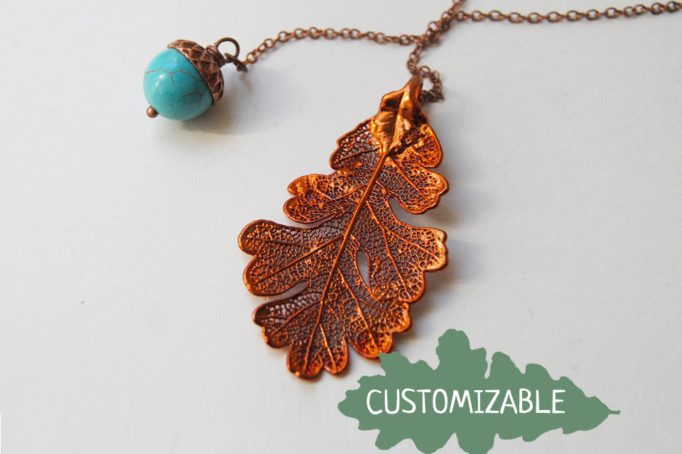 Copper Acorn and Oak Leaf Lariat | Autumn Jewelry | Electroformed Necklace | Fall Leaf Necklace - Enchanted Leaves - Nature Jewelry - Unique Handmade Gifts