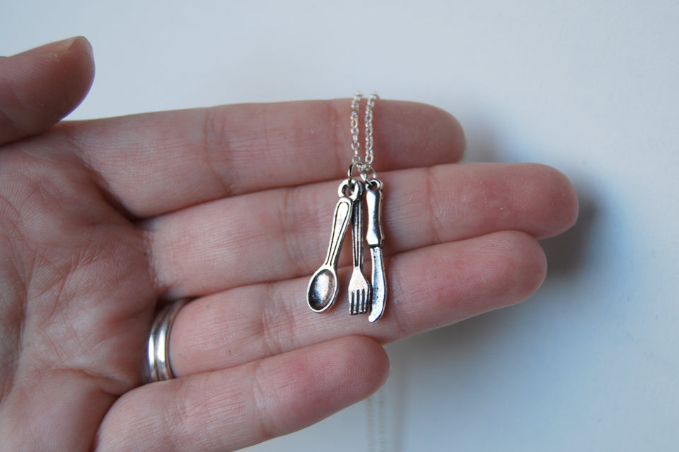 Bon Appétit! | Utensil Charm Necklace | Fork Spoon and Knife Necklace - Enchanted Leaves - Nature Jewelry - Unique Handmade Gifts