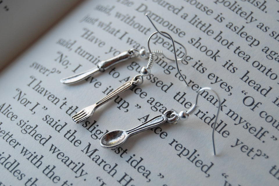 Bon Appétit Earrings | Utensil Set Earrings | Spoon Fork and Knife Charm - Enchanted Leaves - Nature Jewelry - Unique Handmade Gifts