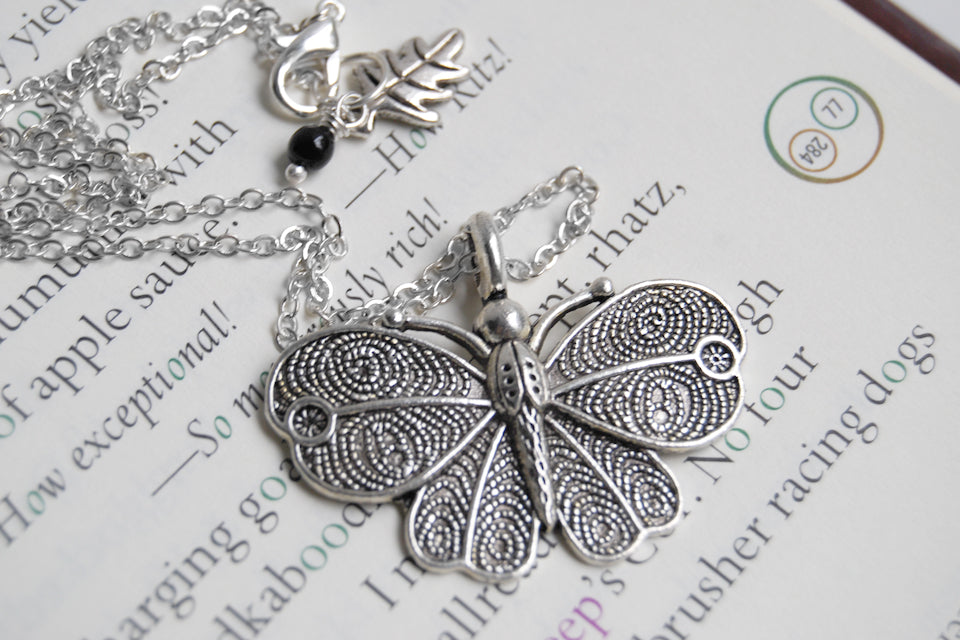 Vintage Style Butterfly Necklace - Enchanted Leaves - Nature Jewelry - Unique Handmade Gifts