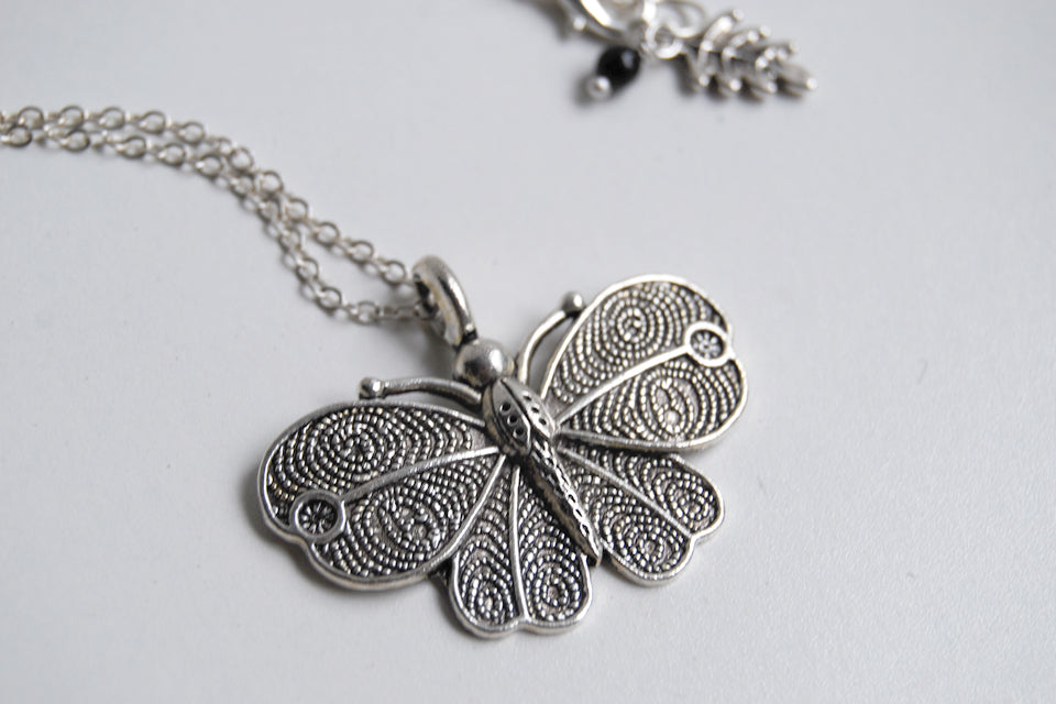 Vintage Style Butterfly Necklace - Enchanted Leaves - Nature Jewelry - Unique Handmade Gifts