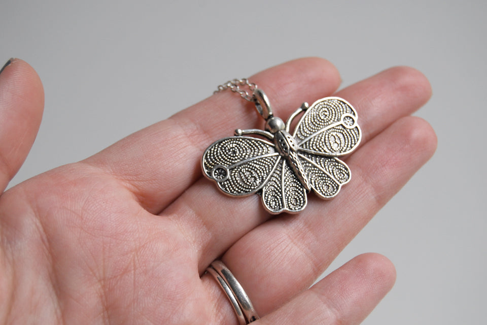 Vintage Style Butterfly Necklace - Enchanted Leaves - Nature Jewelry - Unique Handmade Gifts