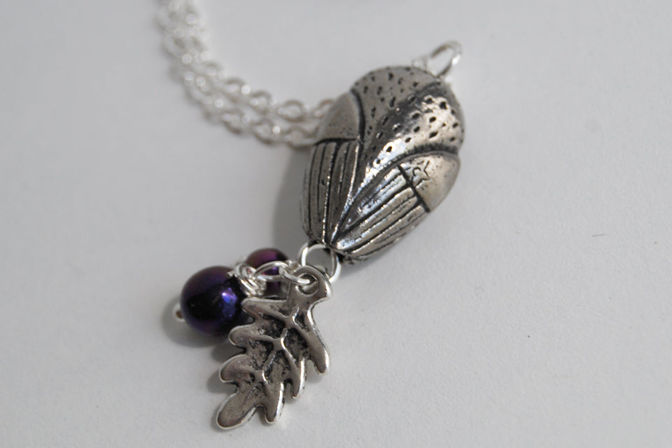 Silver Woodland Owl Necklace | Owl Charm Necklace | Forest Jewelry - Enchanted Leaves - Nature Jewelry - Unique Handmade Gifts