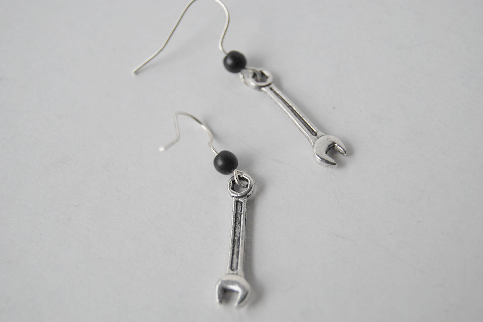 Tiny Silver Wrench Earrings - Enchanted Leaves - Nature Jewelry - Unique Handmade Gifts
