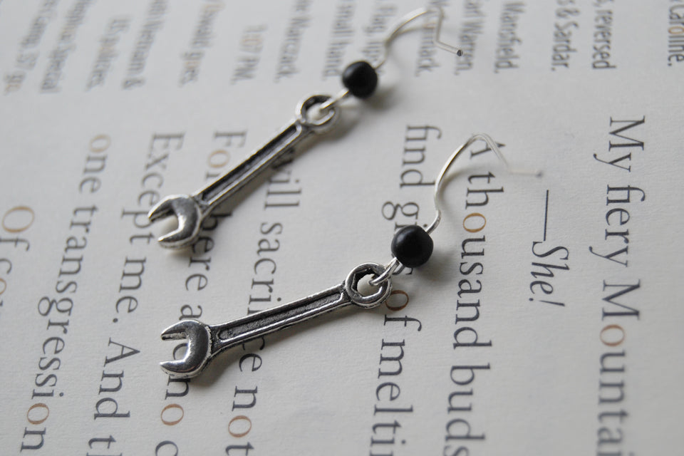 Tiny Silver Wrench Earrings - Enchanted Leaves - Nature Jewelry - Unique Handmade Gifts