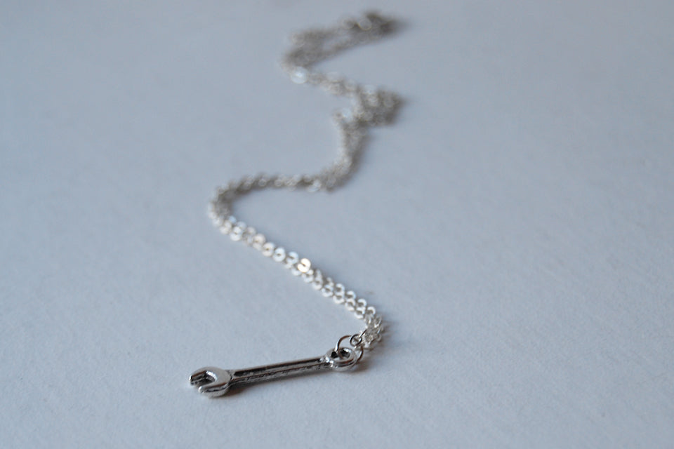 Tiny Silver Wrench Necklace | Silver Wrench Charm Necklace | Tool Jewelry - Enchanted Leaves - Nature Jewelry - Unique Handmade Gifts