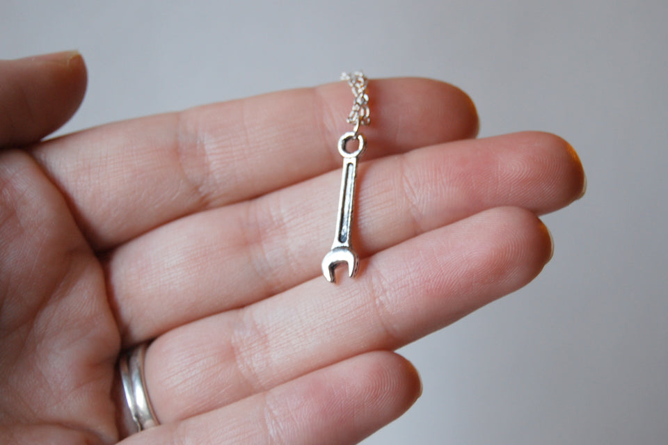 Tiny Silver Wrench Necklace | Silver Wrench Charm Necklace | Tool Jewelry - Enchanted Leaves - Nature Jewelry - Unique Handmade Gifts