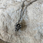 Wild Forest Pinecone Necklace with Long Beaded Chain | Silver Fall Pine Cone Charm Jewelry | Winter Holiday Pendant Gift