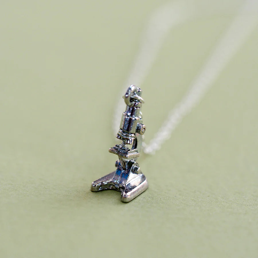 Tiny Silver Laboratory Microscope Necklace | Highly Detailed Science Charm Jewelry