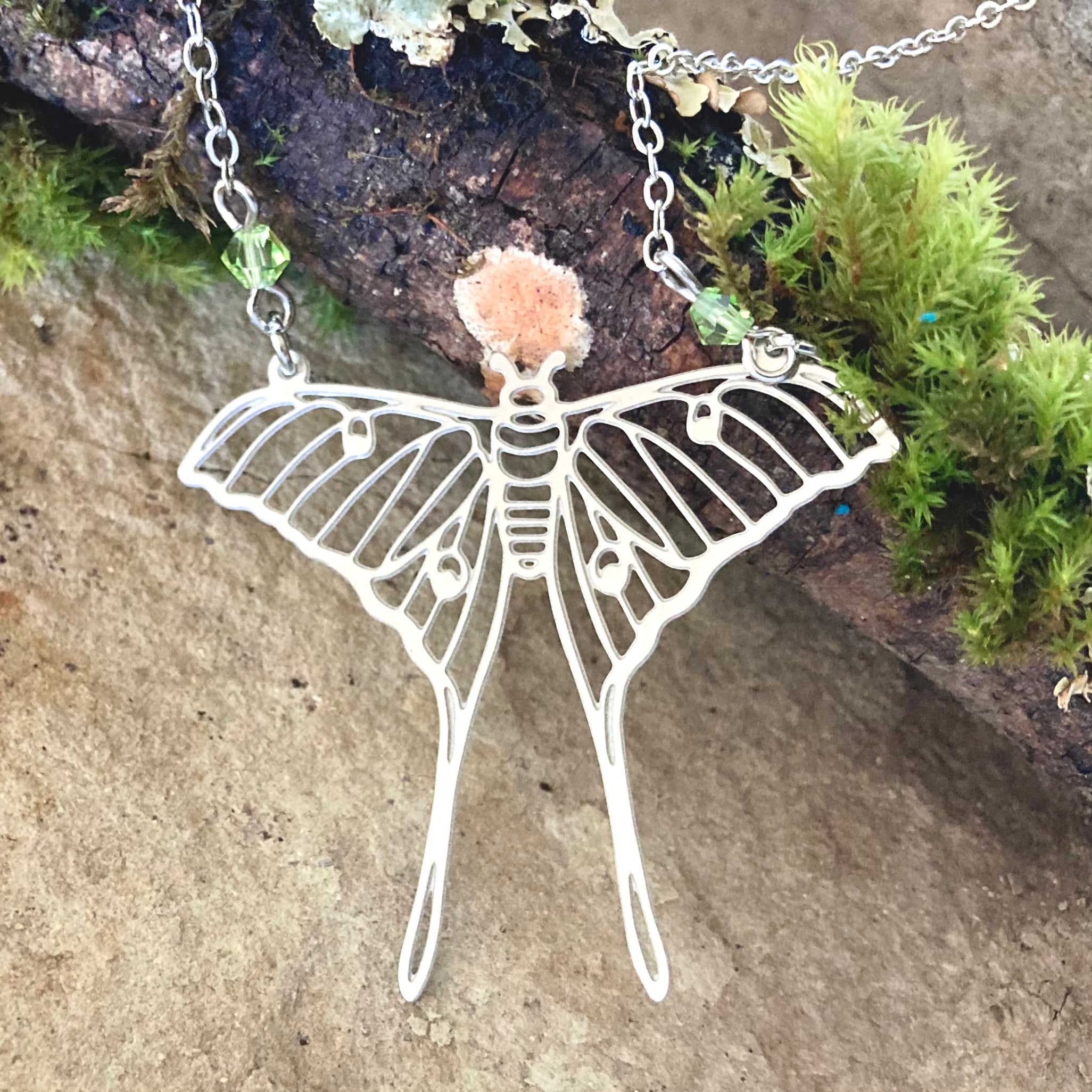 Luna Moth Necklace| Large Silver Moth Necklace | Cute Luna Butterfly Necklace