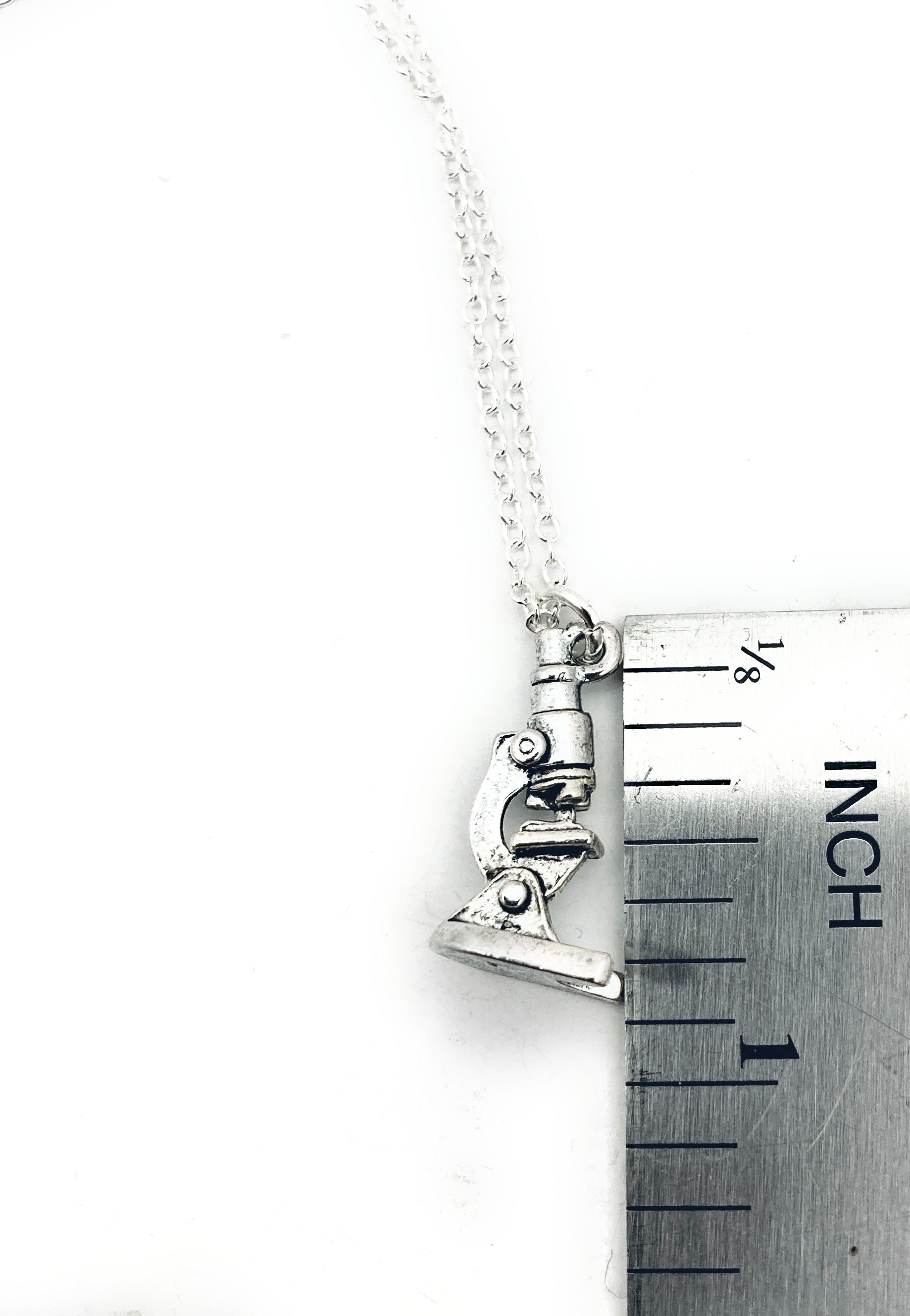 Tiny Silver Laboratory Microscope Necklace | Highly Detailed Science Charm Jewelry