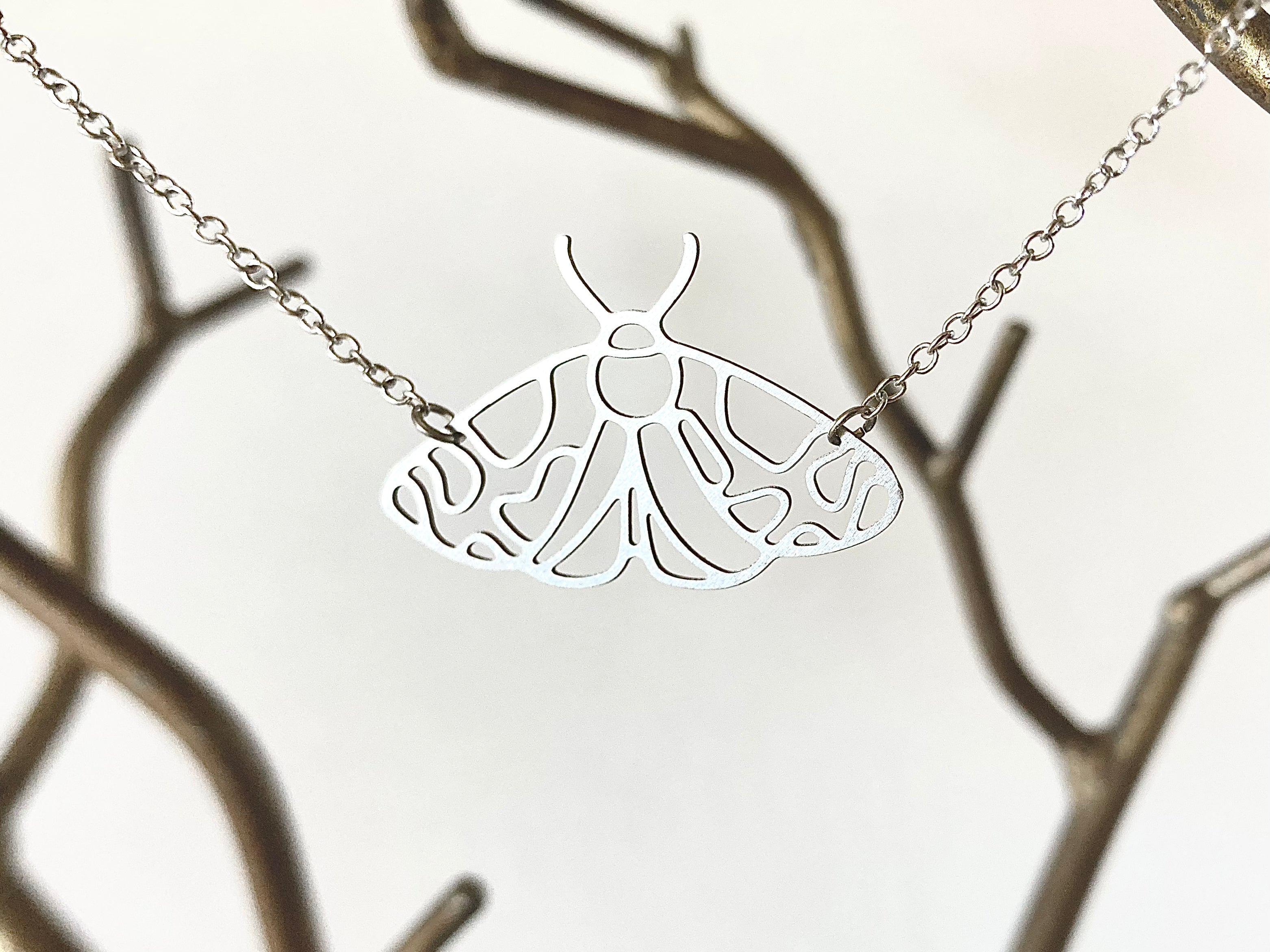 Silver Tiger Moth Necklace| Minimal Woodland Moth Necklace | Cute Tiger Moth Necklace