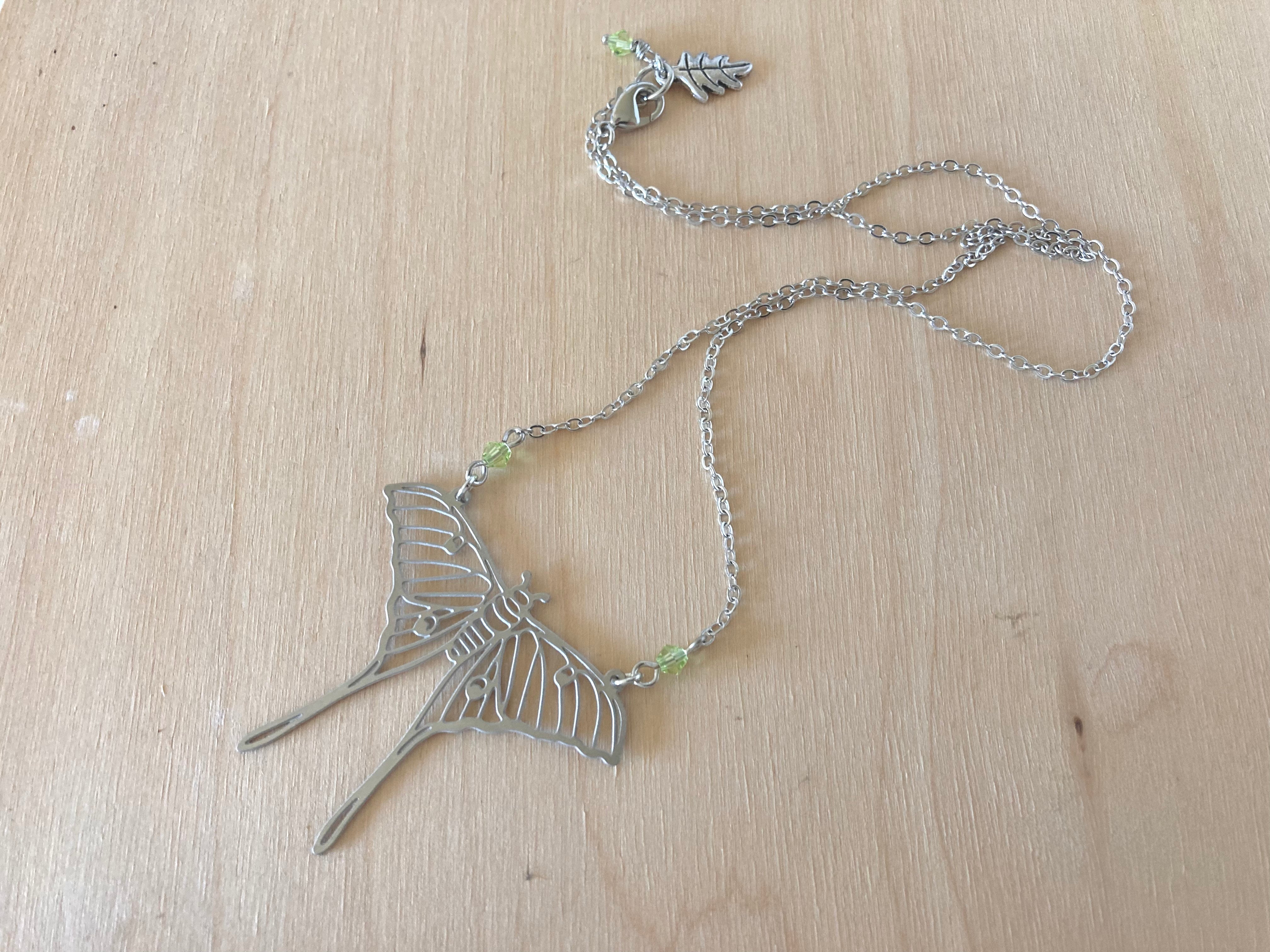 Luna Moth Necklace| Large Silver Moth Necklace | Cute Luna Butterfly Necklace