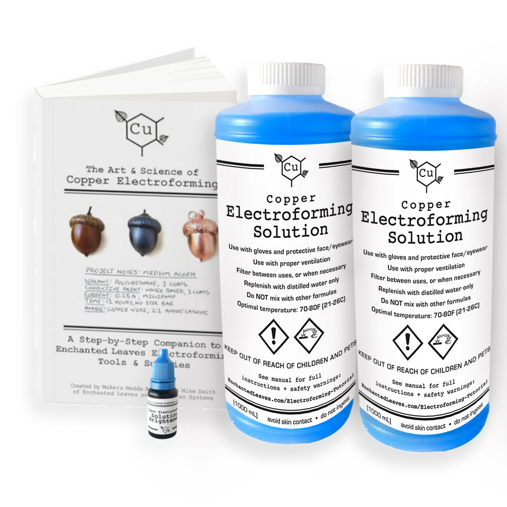 Copper Electroforming Solution | 1000 mL 1 Liter Bottle OR Set of 2 | Bright Acid Copper Electroforming Supply | Includes Electroforming Tutorial Booklet and Brightener