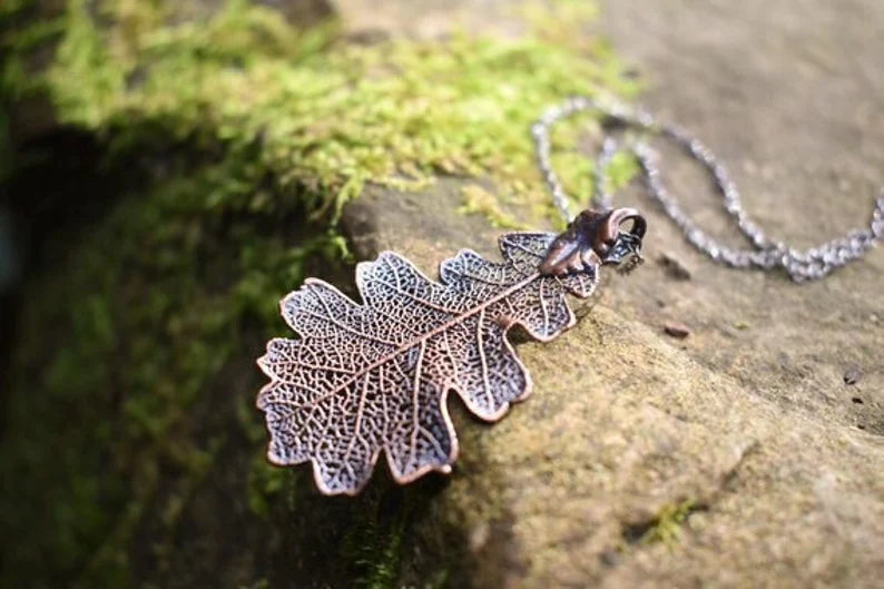 Large Antiqued Fallen Leaf Necklace | Electroformed Nature | Fall Leaf Necklace