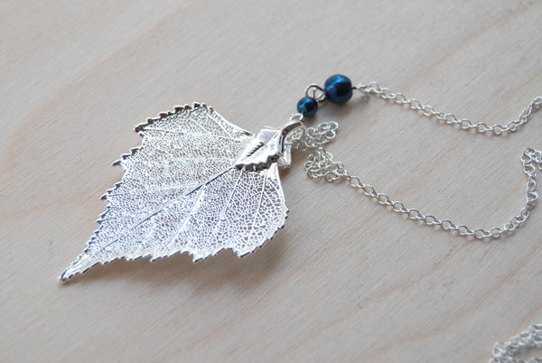 Medium Fallen Silver Birch Leaf Necklace | REAL Birch Leaf Pendant | Silver Electroformed Pendant | Nature Jewelry