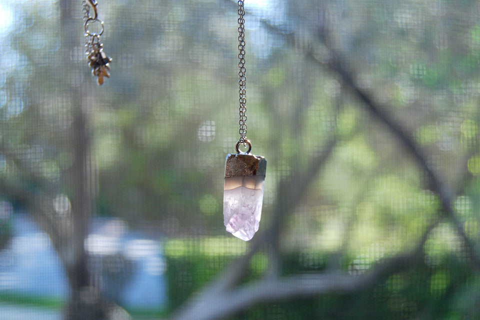 Amethyst Crystal Necklace | Electroformed Crystal | Amethyst Gemstone Necklace - Enchanted Leaves - Nature Jewelry - Unique Handmade Gifts
