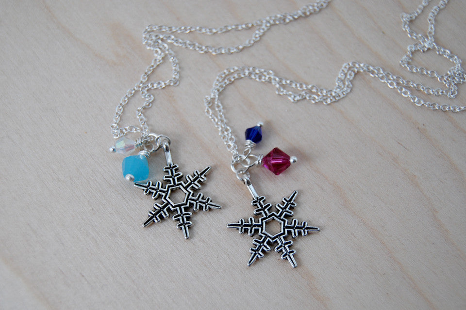 Snowflake Sisters BFF Necklaces | Anna and Elsa Best Friend Necklaces|  -TWO Necklaces- - Enchanted Leaves - Nature Jewelry - Unique Handmade Gifts
