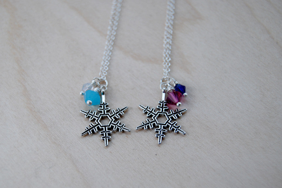 Snowflake Sisters BFF Necklaces | Anna and Elsa Best Friend Necklaces|  -TWO Necklaces- - Enchanted Leaves - Nature Jewelry - Unique Handmade Gifts