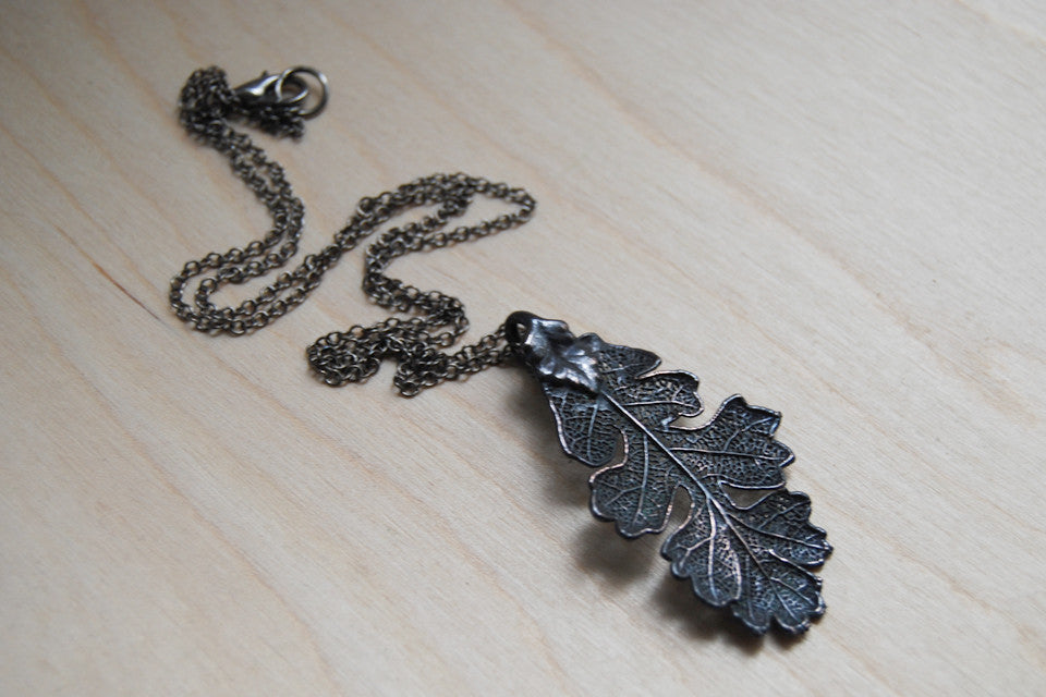Large Antiqued Fallen Leaf Necklace | Electroformed Nature | Fall Leaf Necklace - Enchanted Leaves - Nature Jewelry - Unique Handmade Gifts