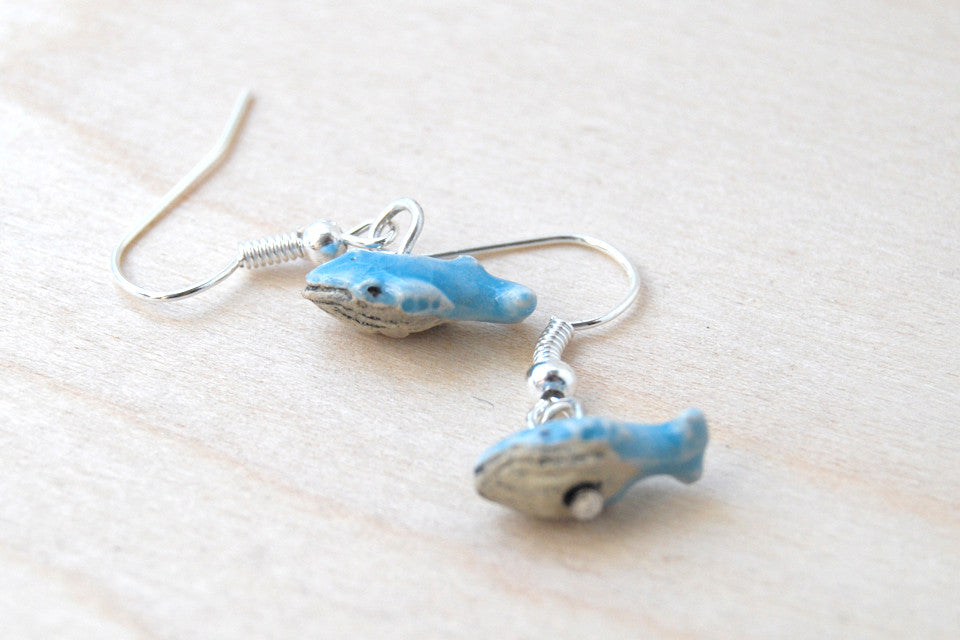 Tiny Blue Whale Earrings - Enchanted Leaves - Nature Jewelry - Unique Handmade Gifts