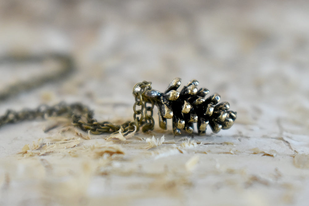 Brass Pine Cone Necklace, Woodland Nature Jewelry
