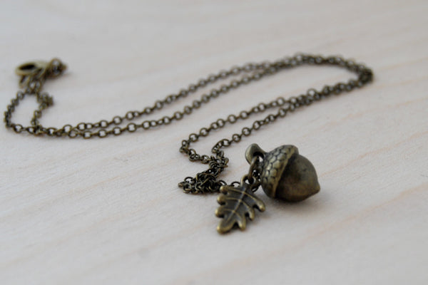 Brass Acorn Charm Necklace | Cute Acorn Charm Necklace | Fall Acorn Jewelry | Woodland Acorn - Enchanted Leaves - Nature Jewelry - Unique Handmade Gifts