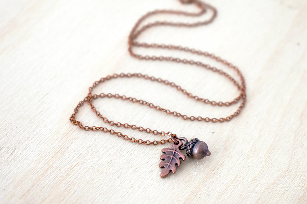 Copper Acorn Charm Necklace | Cute Acorn Charm Necklace | Fall Acorn Jewelry | Woodland Acorn - Enchanted Leaves - Nature Jewelry - Unique Handmade Gifts